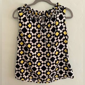 Banana Republic geometric sleeveless blouse, Size Large, black & yellow